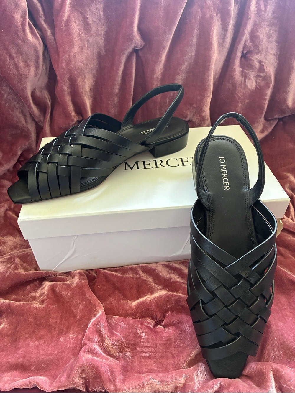 Jo Mercer Black Woven Slingback Sandals